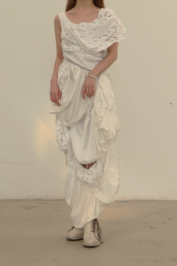 CAROLINE HU asymmetric silk lace dress ss21dl01